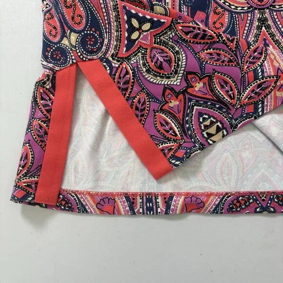 J McLaughlin Tunic Top Size S Coral Navy Paisley 3/4 Sleeve Catalina Cloth - Picture 12 of 12